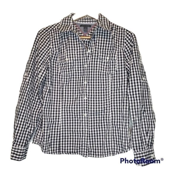3 for$25 Tommy Hilfiger Black White Check Buffalo Plaid Button Down Shirt Medium - Picture 1 of 5